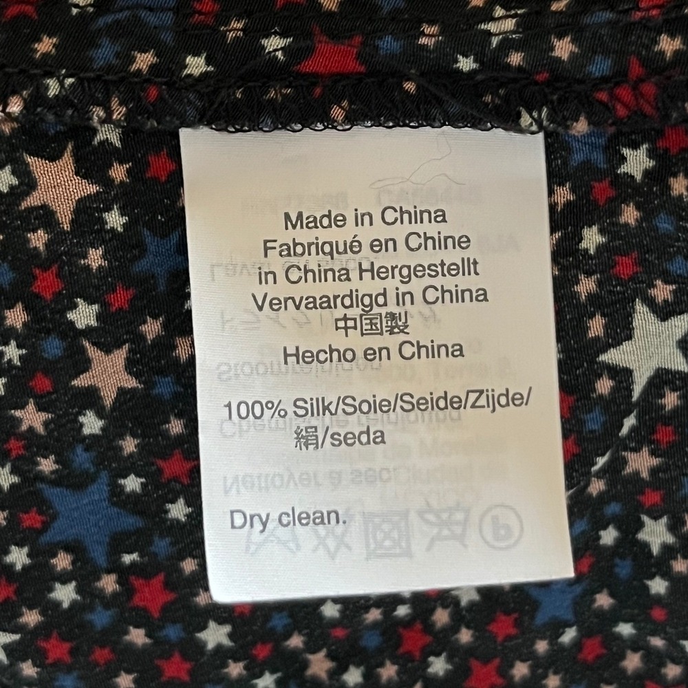 Madewell Star Print Ruffle Wrap Peplum Blouse Top Long Sleeve XL 100% Silk - Picture 8 of 9